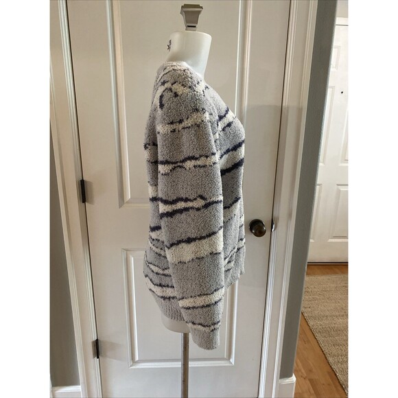 Barefoot Dreams CozyChic Hi-Low Pullover Blue/Cream Sweater -Size L - Picture 6 of 16